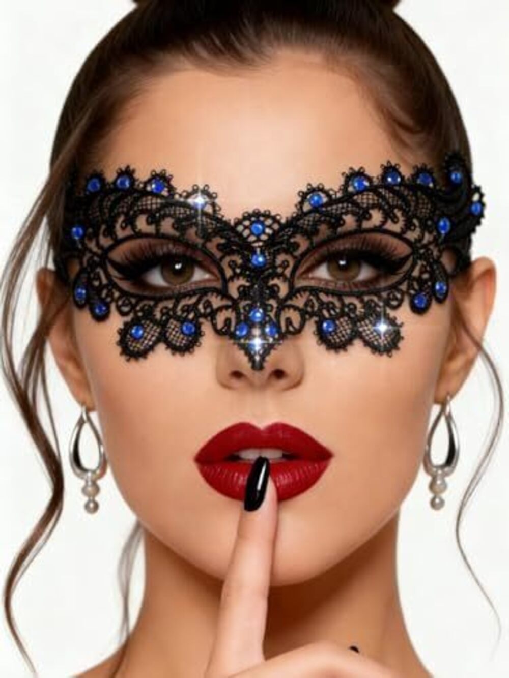 5302 Black Masquerade Mask Rhinestone Lace Mask Costume Party Blue